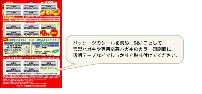 添付例:専用応募ハガキのカラー印刷面に、透明テープなどでしっかりと貼り付けてください。