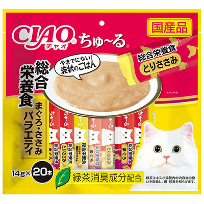 猫用ちゅーるごはん総合栄養食 とりささみバラエティ2種 合計200本-