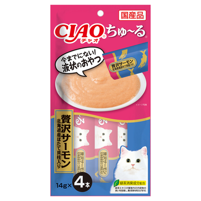 CIAO ちゅ～る 贅沢サーモン 北海道産ほたて貝柱入り | 商品情報